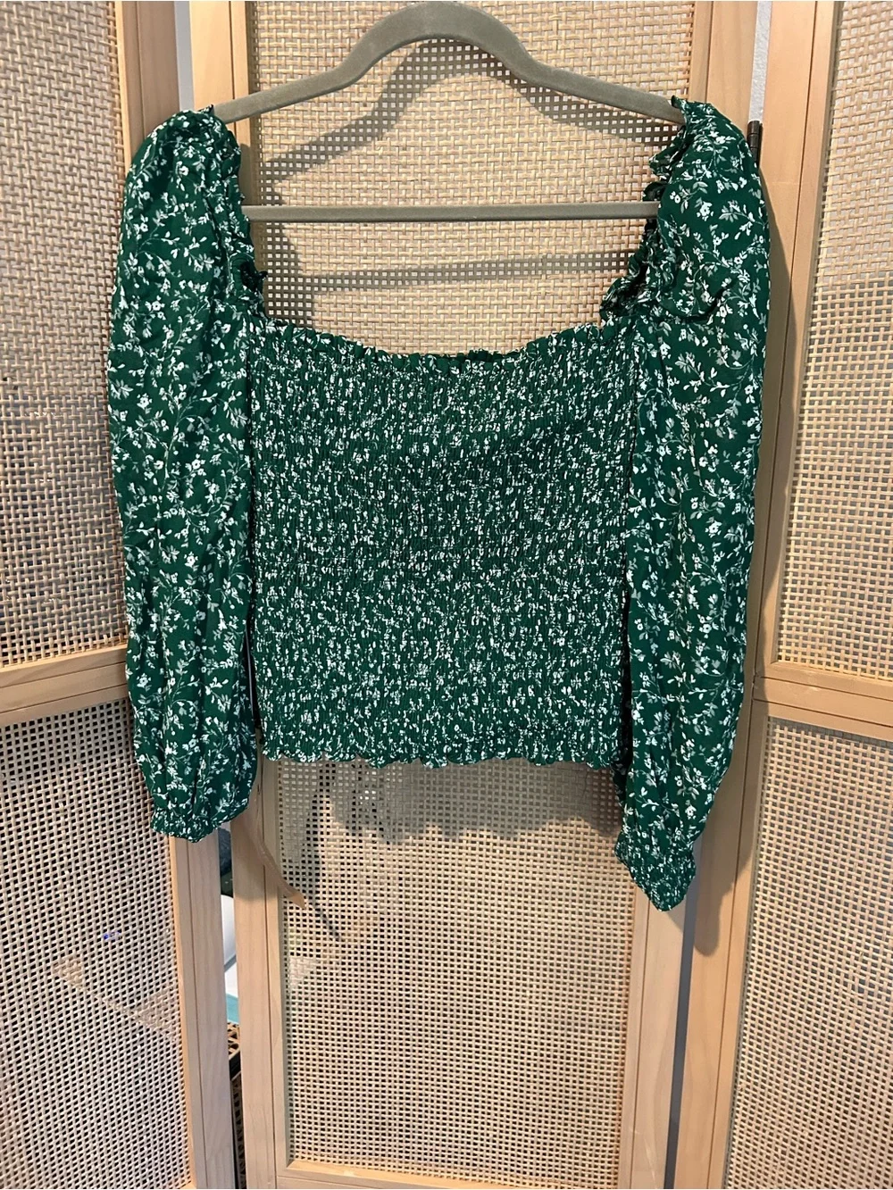 NWT Reformation Solis Top Green Floral Smocked Crop Sz:M NWT